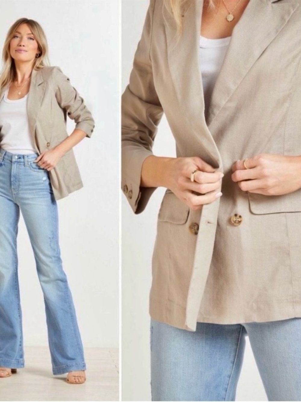 EVEREVE Alexa Double Breasted Blazer Linen Tan Size M